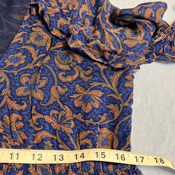 Figue Bohemian Maxi Dress M Floral Tassel Ruffle Sleeve Sheer Long Sleeve - Picture 8 of 11